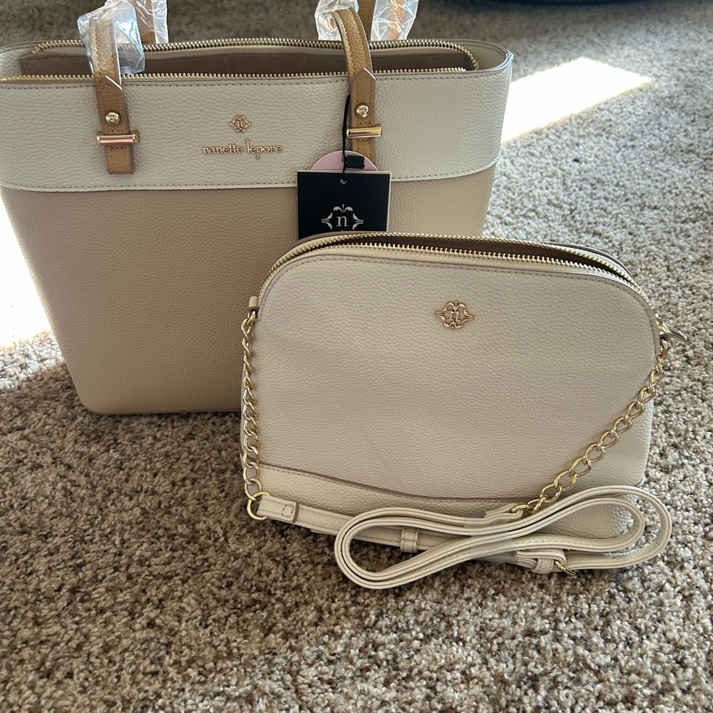 Cream and Tan Women's Bag Set